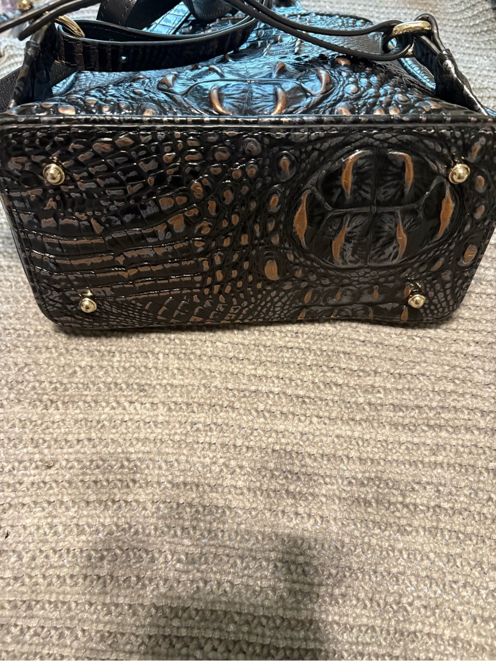 Brahmin Black and Brown Croc-Embossed Mini Backpack with Gold Plaque Accent - Picture 3 of 4